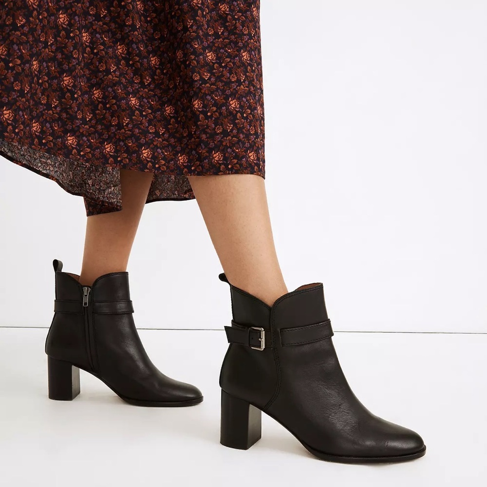 Madewell Alaina Black Leather Buckle Boots